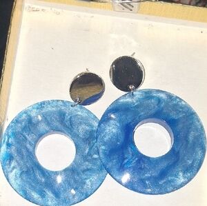 Blue and Silver Hoop Earrings